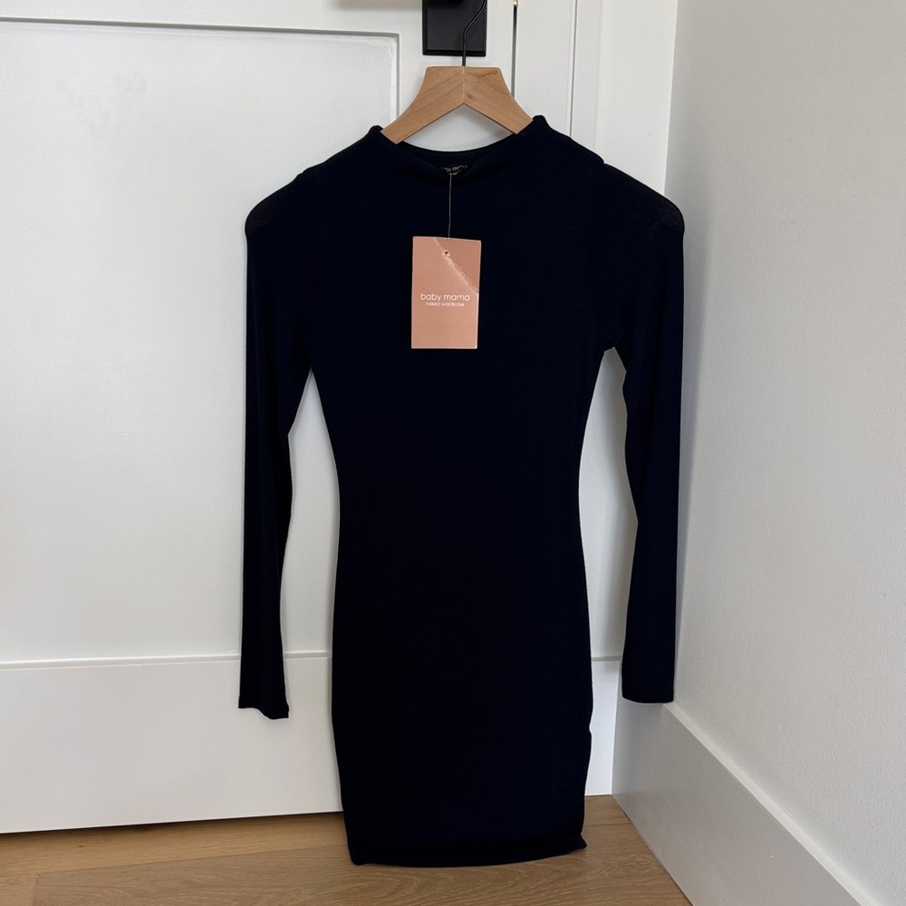 Navy Long Sleeve maternity stretch dress